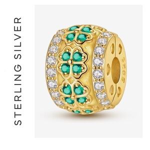 🌟 14K Gold Plated CZ Four Leaf Clover Spacer Charm